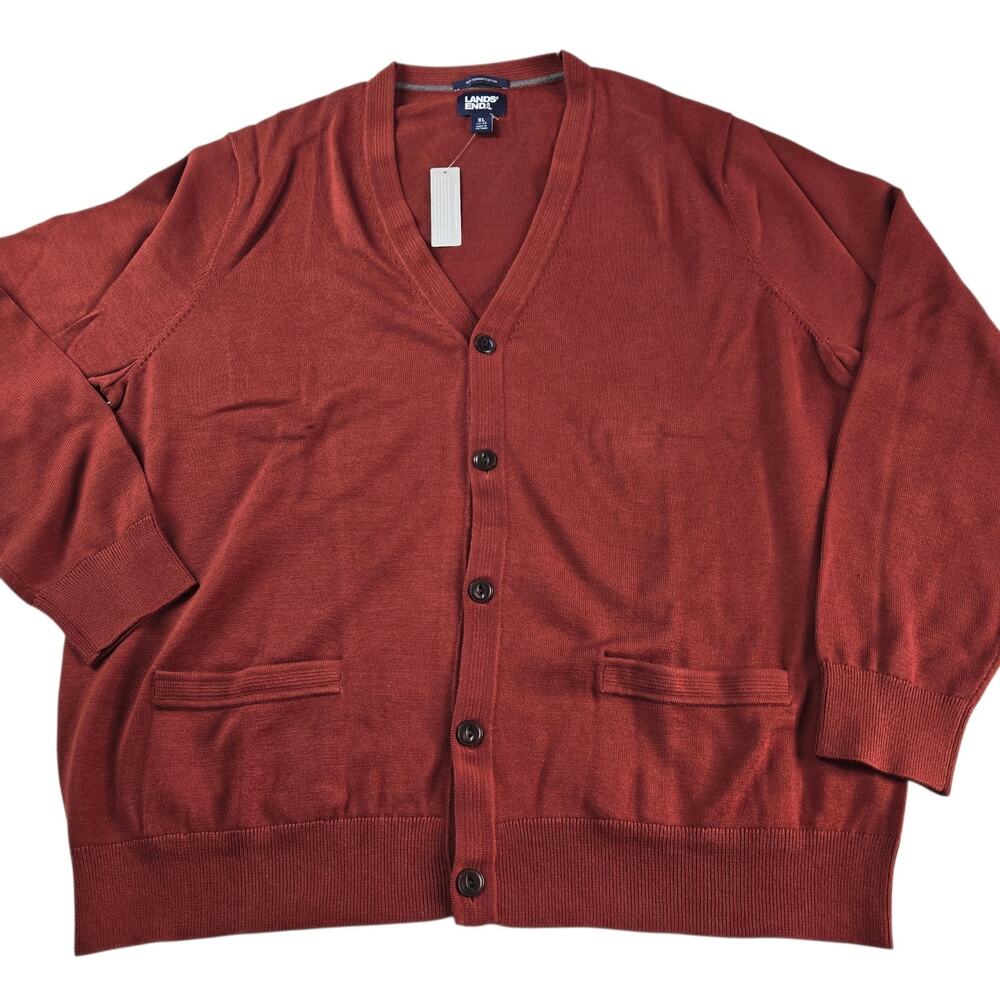 Lands' End Men's Classic Fit Supima Cotton Cardigan Sweater Size XL Rust Red NEW